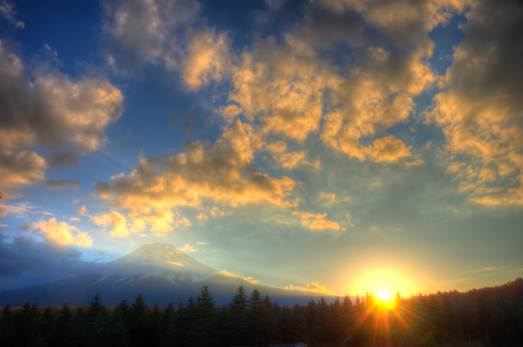 富士山と夕日