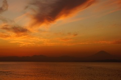 夕日と富士
