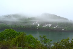 霧のダム湖