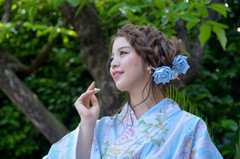 庭先で