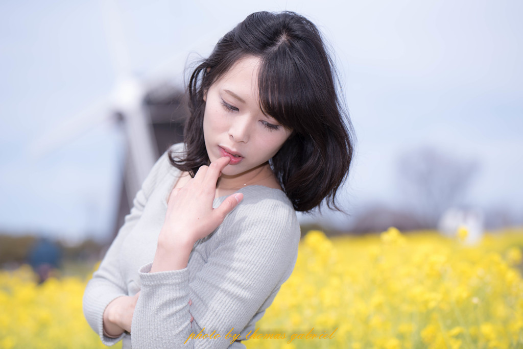 菜の花畑で
