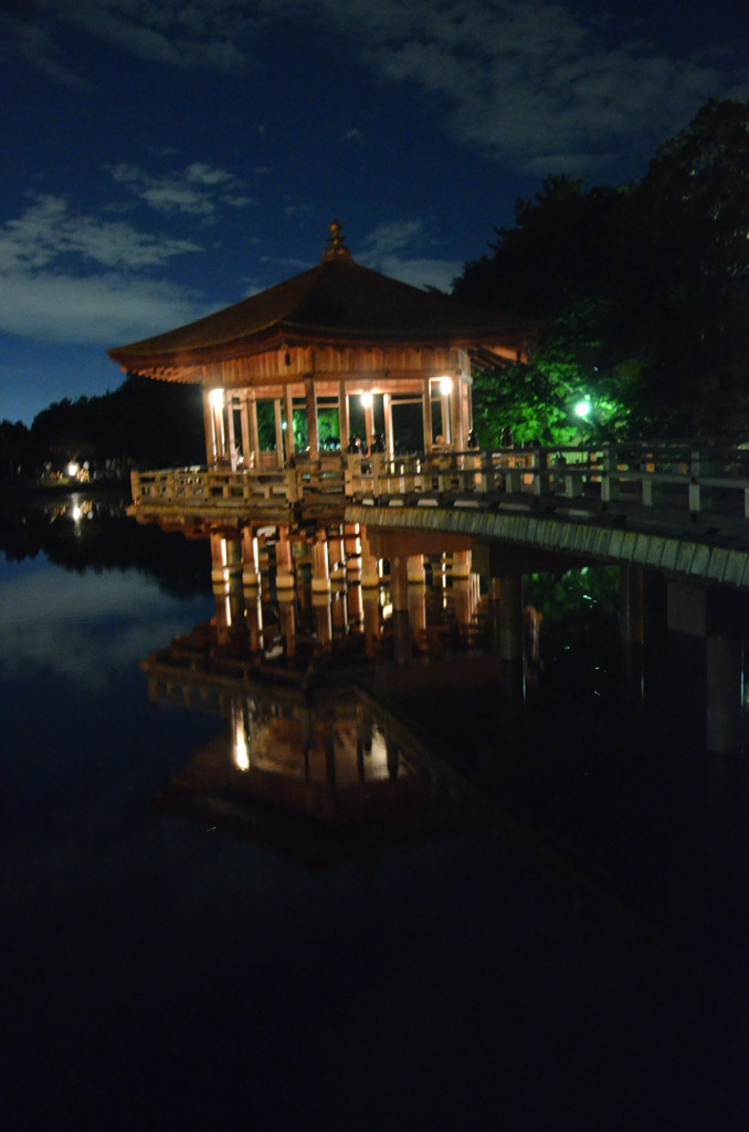 夜の奈良公園「浮き御堂」