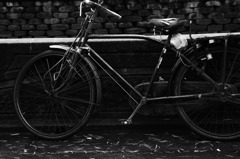 一月。雨、自転車