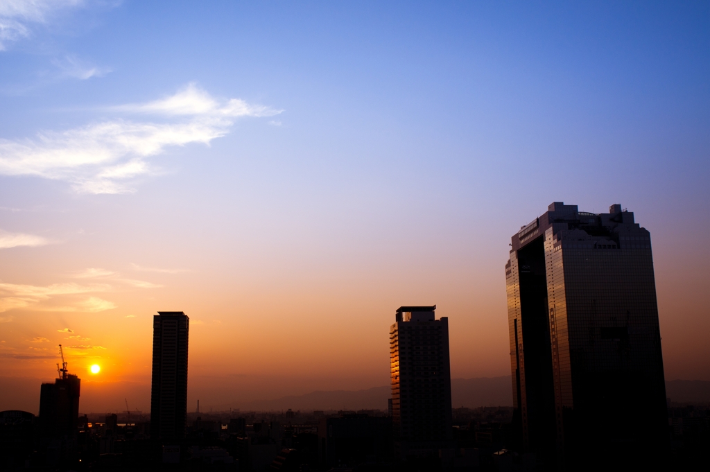 Twilight-colored buildings