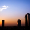 Twilight-colored buildings