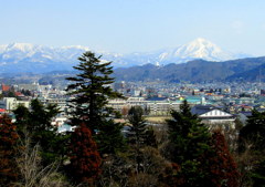 鶴ヶ城天守閣から磐梯山眺望