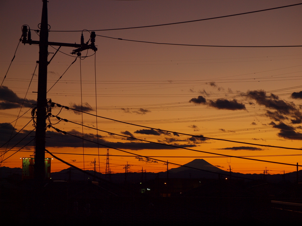 川越から富士山の夕焼け