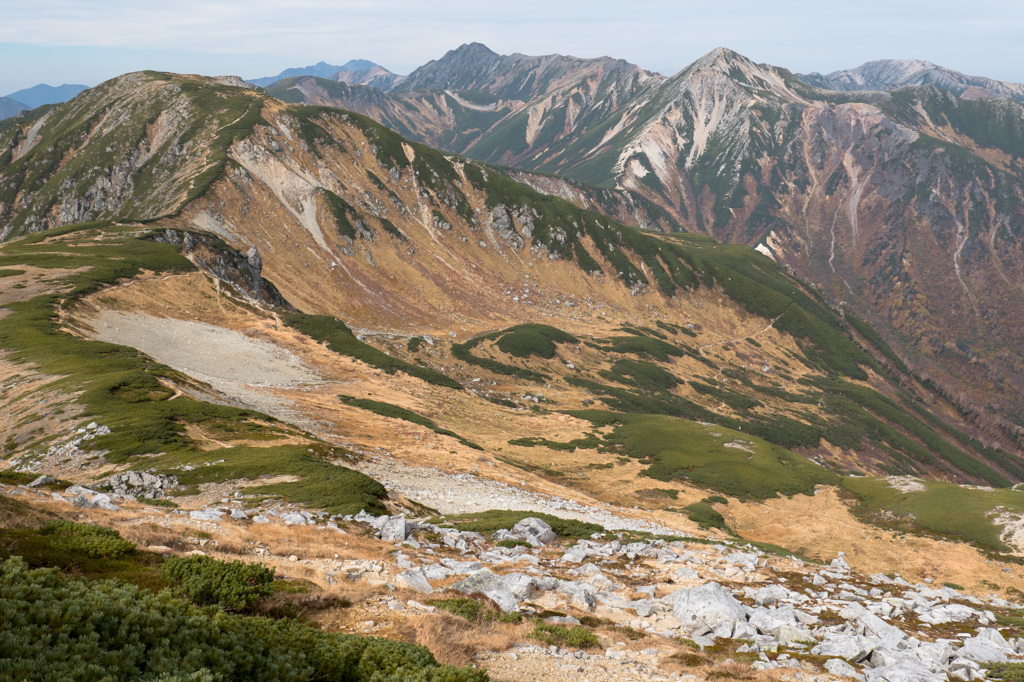 双六岳から北アルプス最深部の峰々