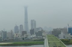 雨に霞むスカイツリー