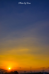 日没と小さく写るヘリコプター