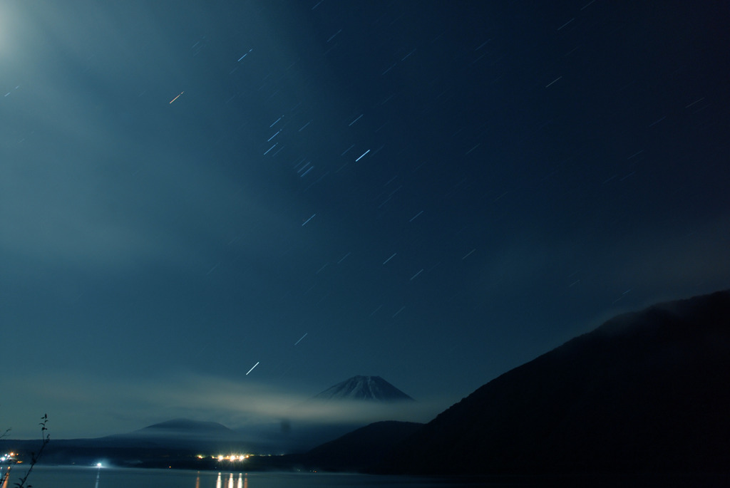 富士山と星