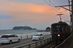 江ノ電と夕焼け