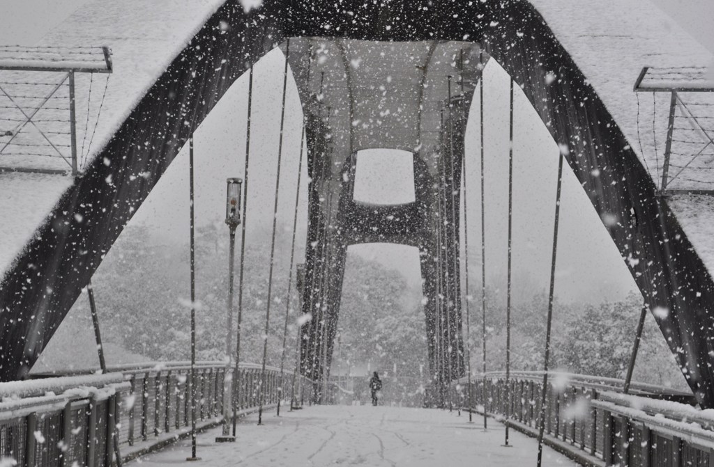 雪の光明池大橋