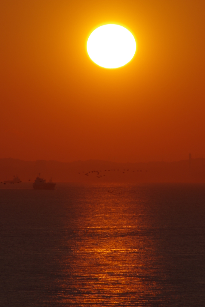 三浦半島と夕日