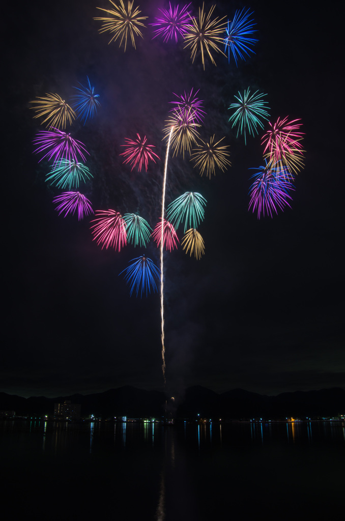夜空に咲く色とりどりの花