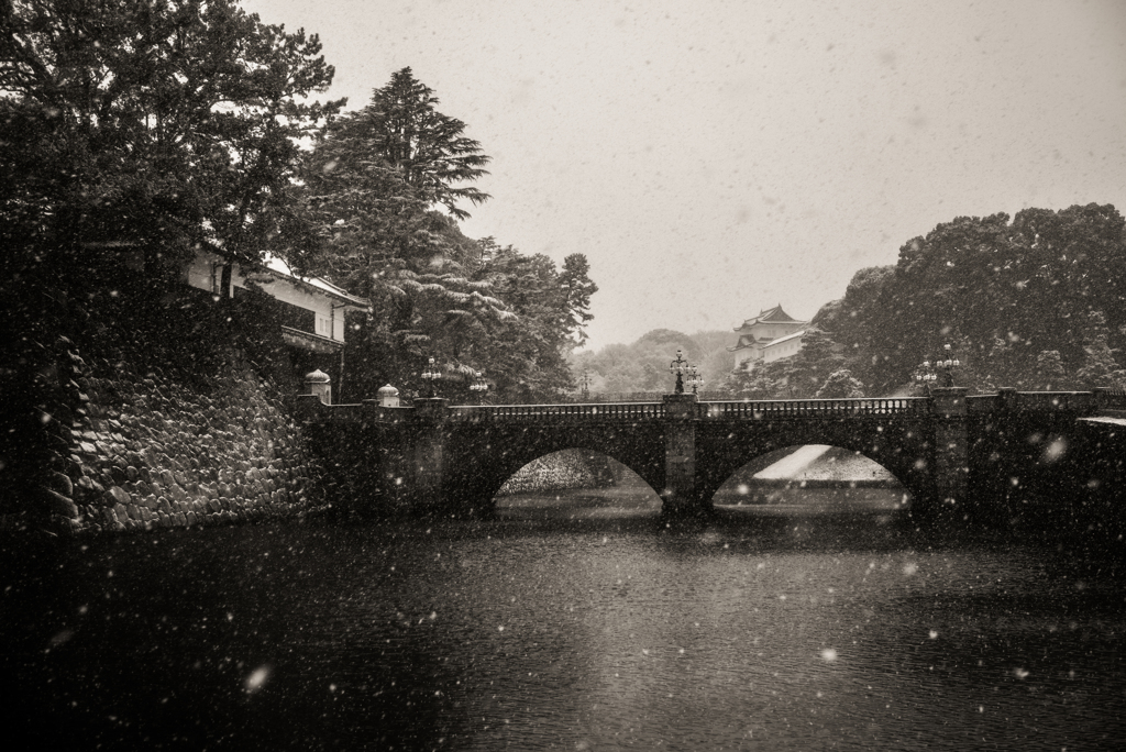 千代田城雪景・二重橋