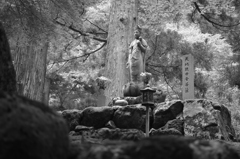 大自然に立つ菩薩像