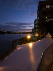 The Brisbane River and a white roof