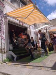 a cafe, a sunny day