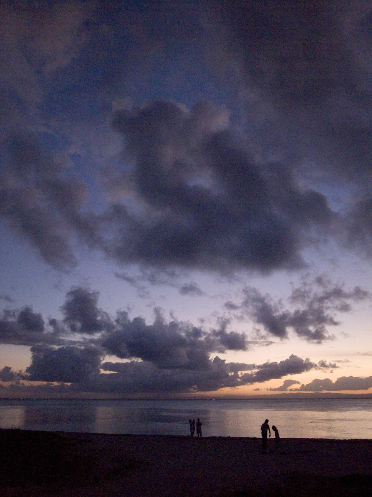 夕焼け、浜辺、空、シルエット