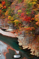 紅葉に覆われた鬼怒川上流の流れパート２