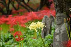 彼岸花を見守るお地蔵様