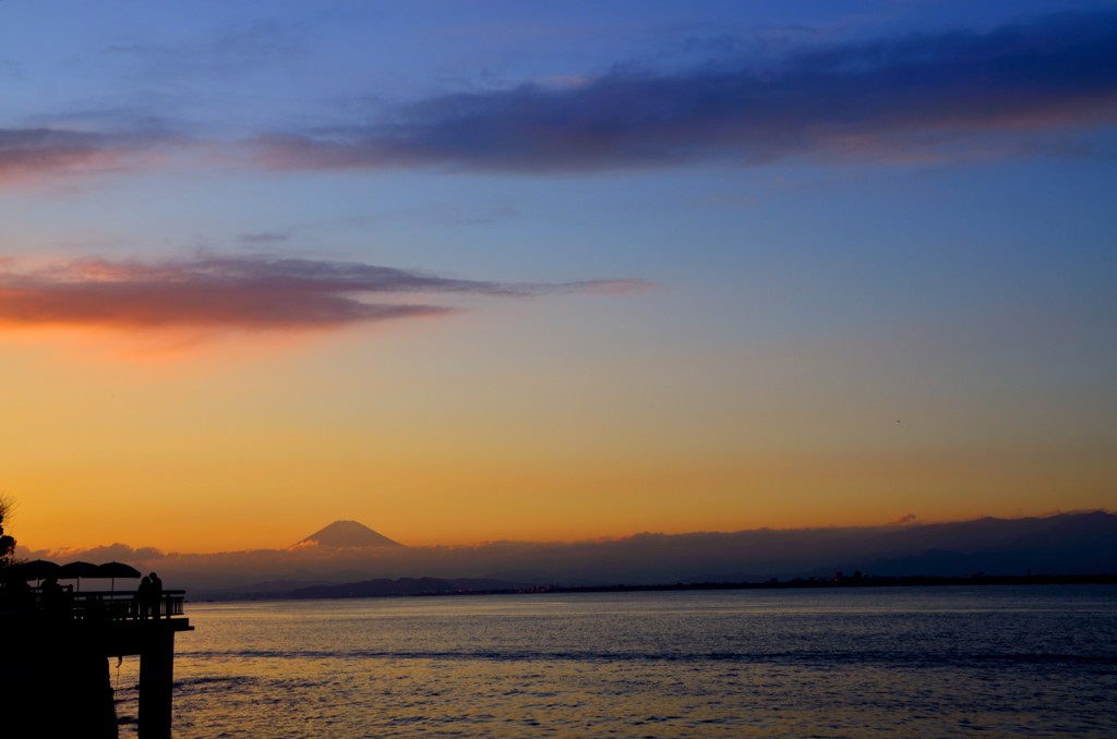 夕焼けと富士山