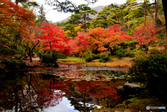 水面に映る紅葉谷