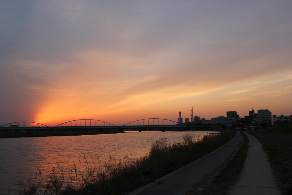 多摩川の夕焼け