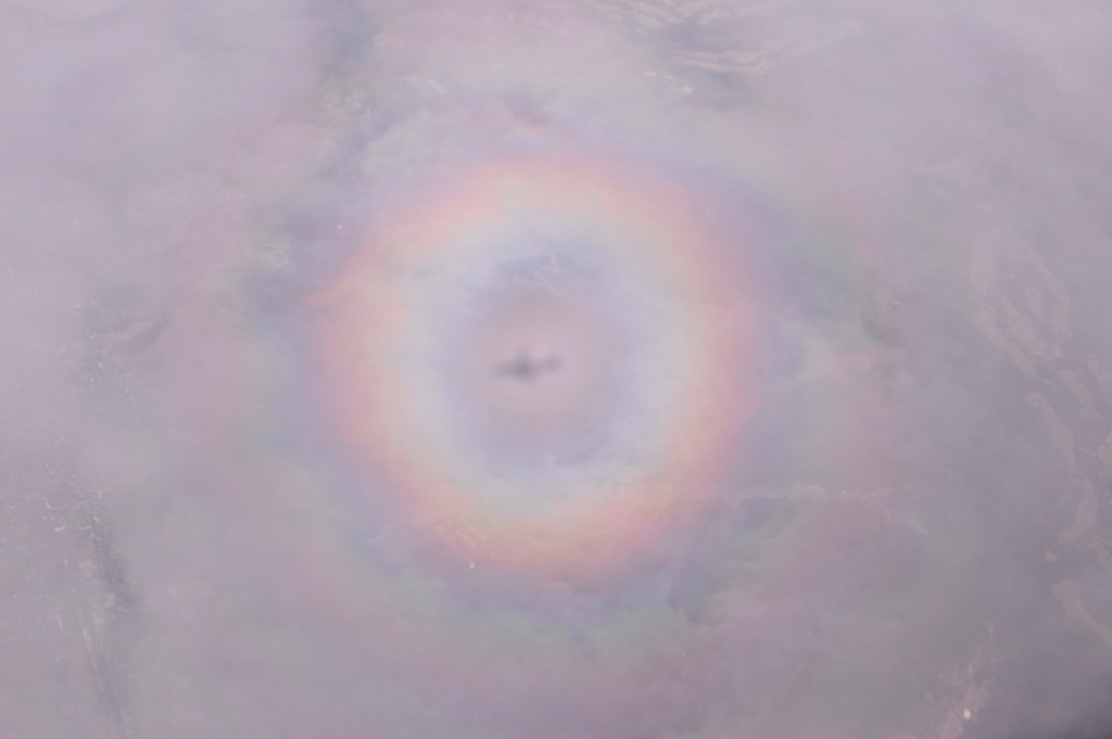 虹に囲まれる機影その2