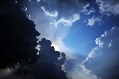 Right before rain squall, tropical sky.