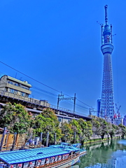 屋形船とスカイツリー