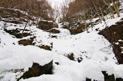 雪で見えない三段の滝