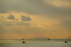 明石海峡大橋　苔谷公園からの夕陽２