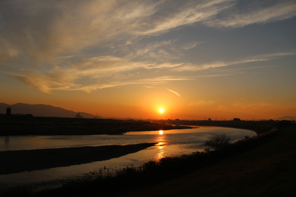 筑後川の夕陽２