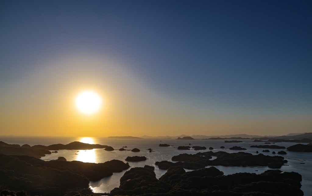 春の九十九島の夕陽　１