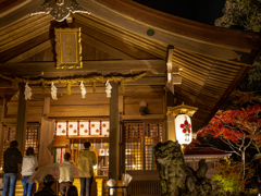 雨のライトアップの竈門神社の紅葉　その４