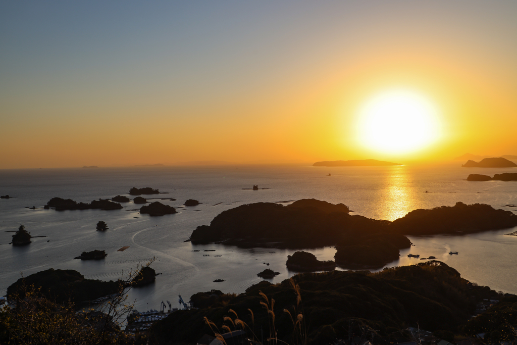 春の九十九島の夕陽　２