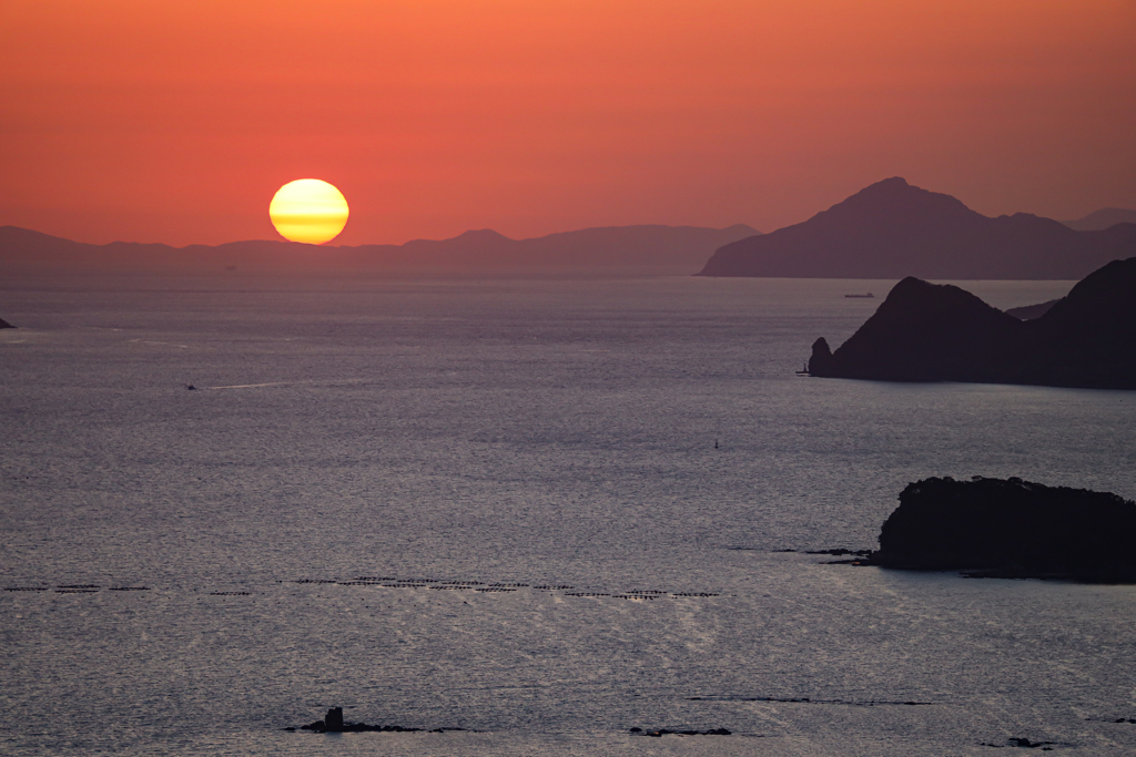 春の九十九島の夕陽　５