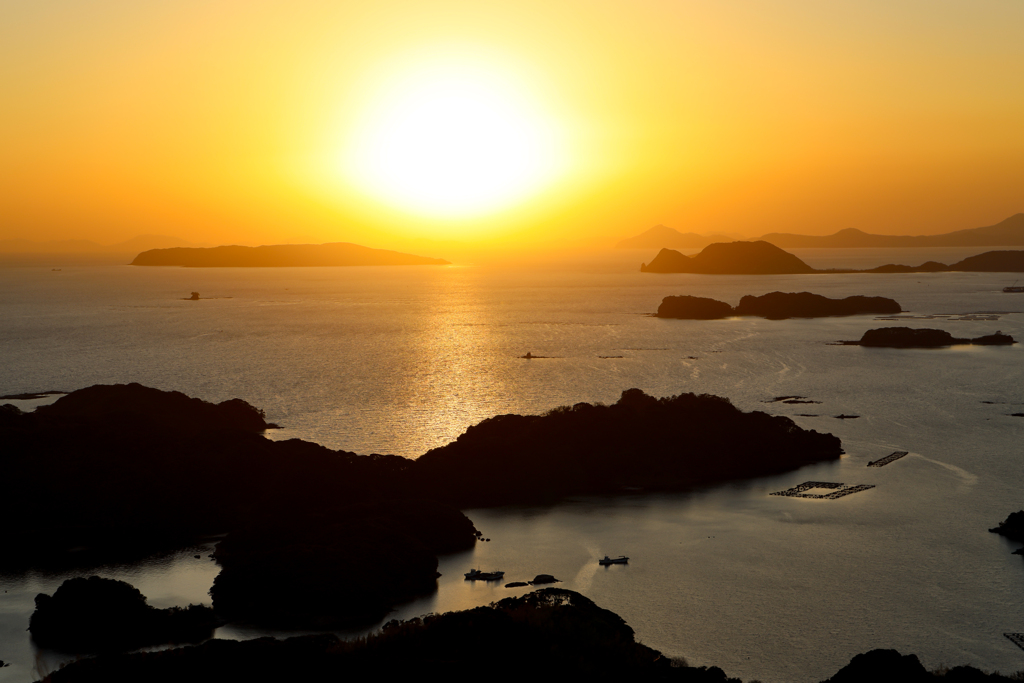 春の九十九島の夕陽　３