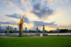 夕日と公園