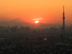 日没とスカイツリーとちょこっと富士山