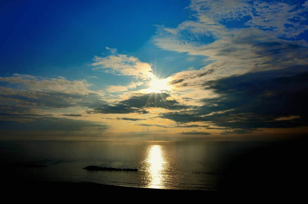 湯野浜温泉郷の夕日