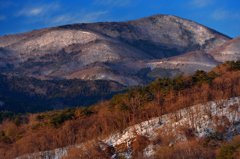 朝日に照らされた里山