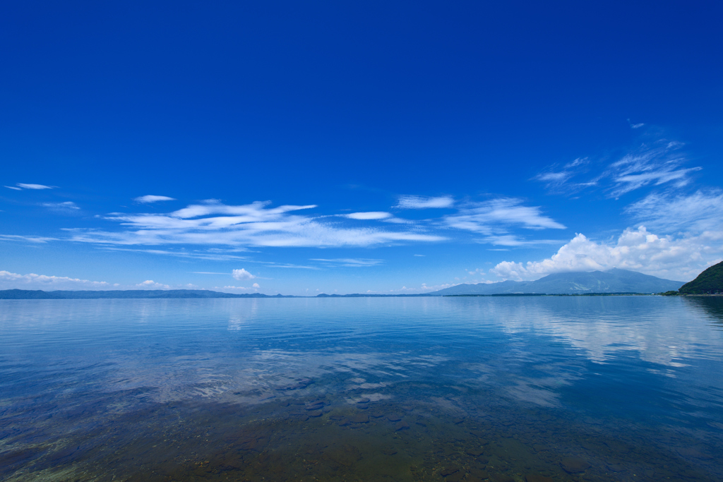 湖に映る真夏の空