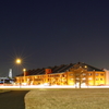 Night red brick warehouse
