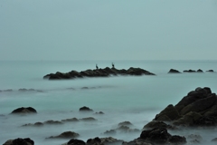 The winter beach where it rains