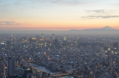 富士と夕焼けと東京タワー