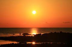 日本海　春の夕景
