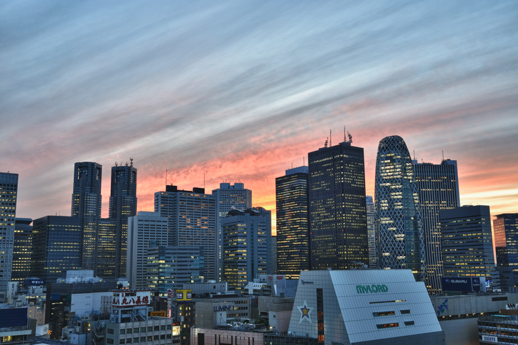 a city at dusk